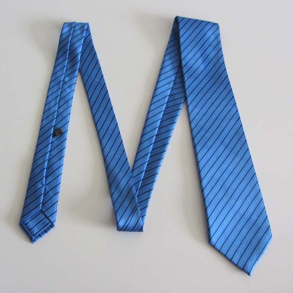 STEFANO RICCI blue/blk striped neck tie 100% silk - Picture 3 of 5